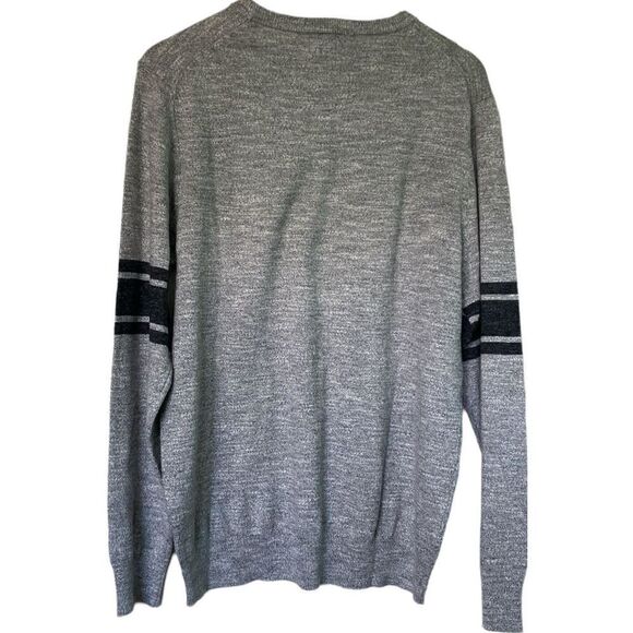 NWT Sonoma Gray Striped Sleeve Sweater L Varsity University Preppy Minimalist - Picture 3 of 7